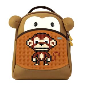 Upixel YoCi Monkey Backpack – Coffee/Yellow | Fun & Creative Kids Backpack with Pixel Panel (27 x 34 x 14 cm)