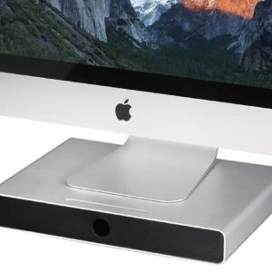Just Mobile Drawer Monitor Stand Compatible with Thunderbolt Cinema Support 21in 24in 27in Display Solid Aluminum Elevator Back Cable Hole Durable Upscale (DW-500)