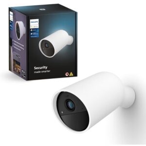 Philips Hue Secure Battery Camera 1-Pack, 1080P Resolution, Monitoring, Notifications, Seamless Integration, Rechargeable, Indoor and Outdoor, White, Free 24-Hour History
